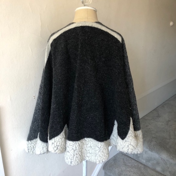 Maje Woven Block Panel Wool Blend Poncho - Picture 5 of 12